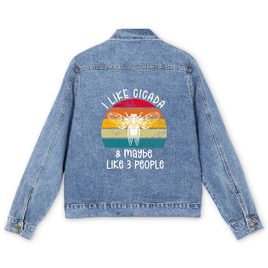 I Like Cicada & Maybe Like 3 People, Retro Sunset Men's Denim Jackets