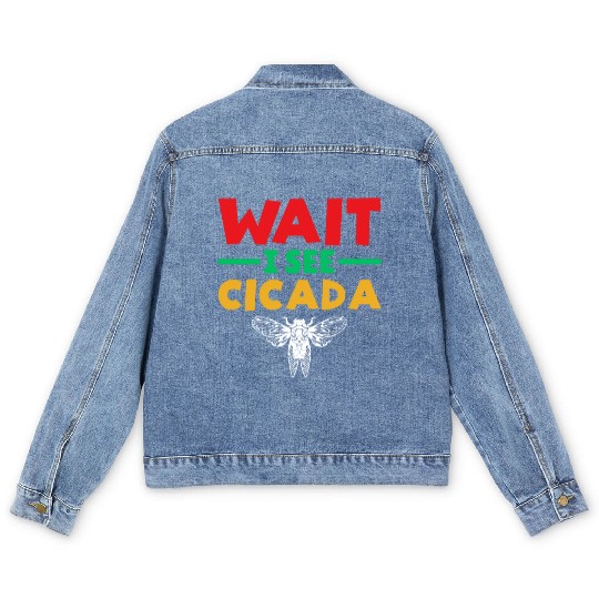 Wait I See Cicada, Funny Colorful Cicada Spring Men's Denim Jackets