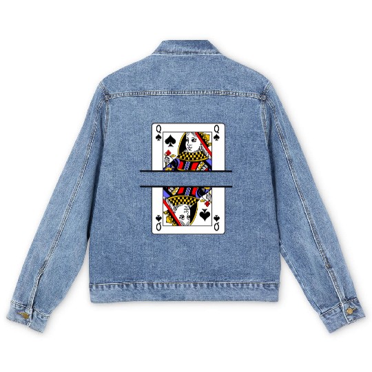 Playing card queen of spades with banner space Men's Denim Jackets