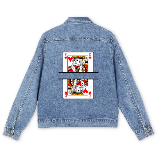 Playing card hearts king with banner space Men's Denim Jackets