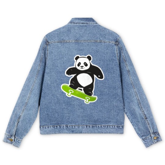 Cute Panda Skater Green Men's Denim Jackets
