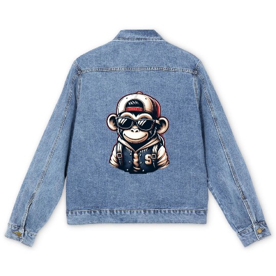 Men's Denim Jackets Funny of a monkey dressed as rap