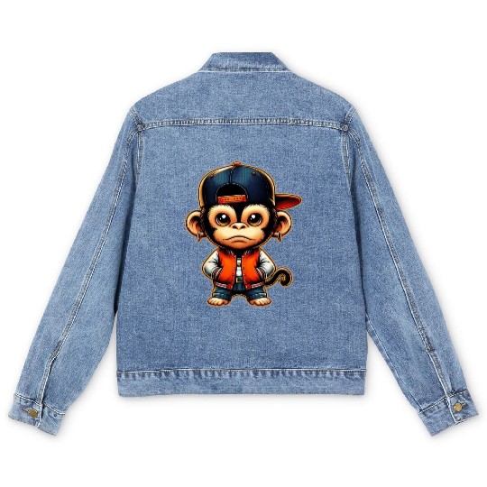 Men's Denim Jackets Funny of a monkey dressed as rap