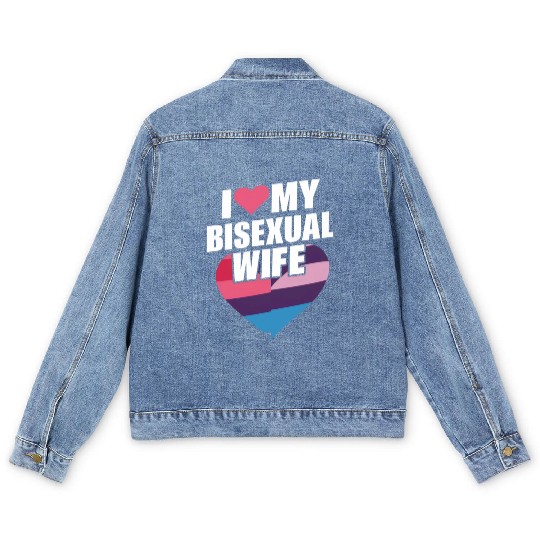 I Love My Bisexual Wife Bi Pride Bisexual Flag Men's Denim Jackets