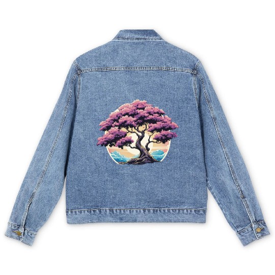 Zen nature purple tree Men's Denim Jackets