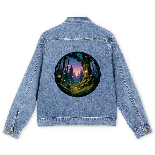 Enchanted Forest: Mystical Twilight Men's Denim Jackets