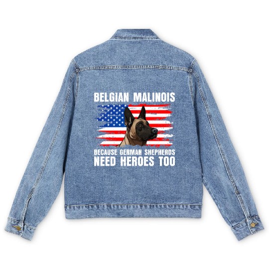 BELGIAN MALINOIS GERMAN SHEPHERDS NEED HEROS TOO Men's Denim Jackets