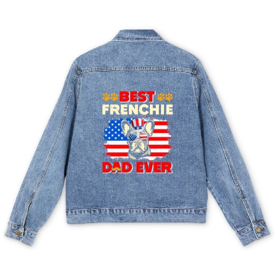 French Bulldog BEST FRENCHIE DAD EVER USA Men's Denim Jackets