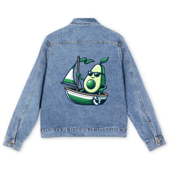 Cool summer sailing dinghy with avocado Men's Denim Jackets