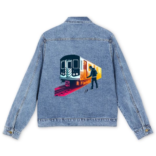 AI Teen at Subway Layup Masked Men's Denim Jackets