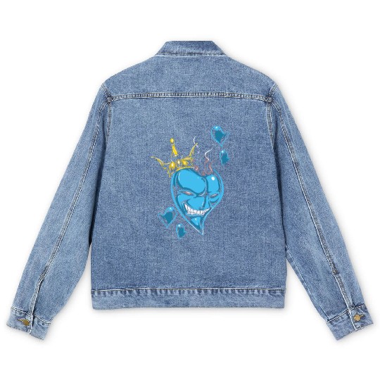 Modern Heart King Crown Card Inspired Artwork Men's Denim Jackets