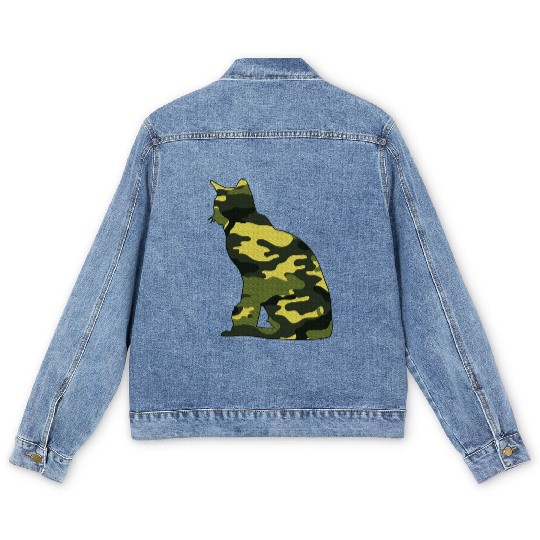 Military Burmese Camo Men Print US Cat Kitty Men's Denim Jackets