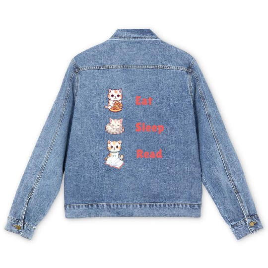 Eat Sleep Read for cute cat lovers Men's Denim Jackets