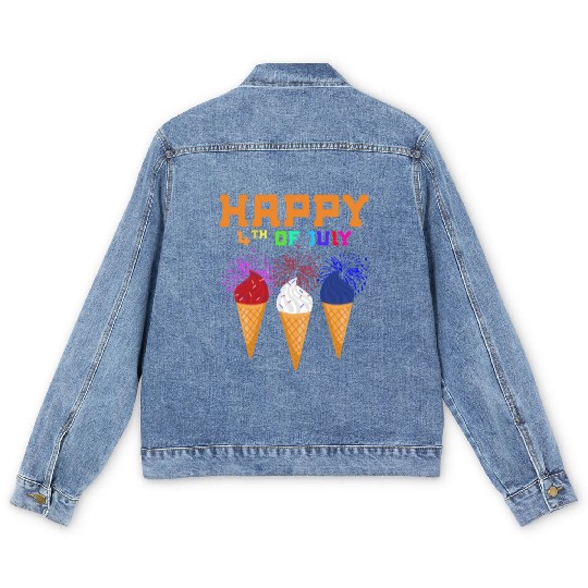 Celebrate Independence Day with Fireworks Ice Crea Men's Denim Jackets