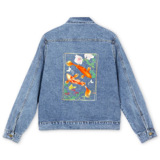 Japanese Koi Carp Nishikigoi Fish Cherry Blosso Men's Denim Jackets