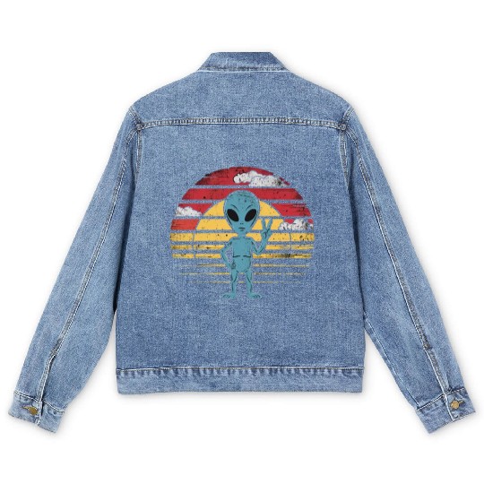 Peaceful Alien Sunset Retro Vibe Men's Denim Jackets