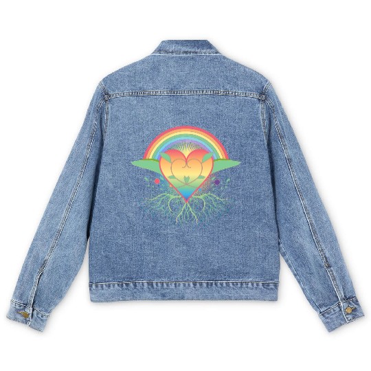Rainbow heart with roots for Pride Men's Denim Jackets