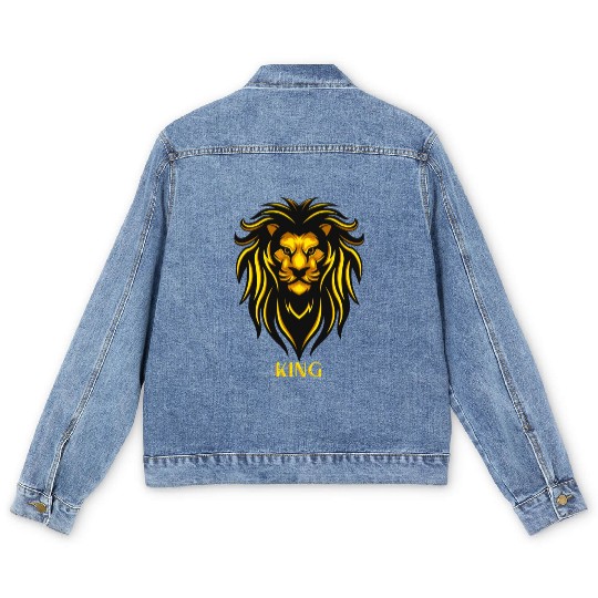 Black Yellow Lion Illustrative Men's Denim Jackets