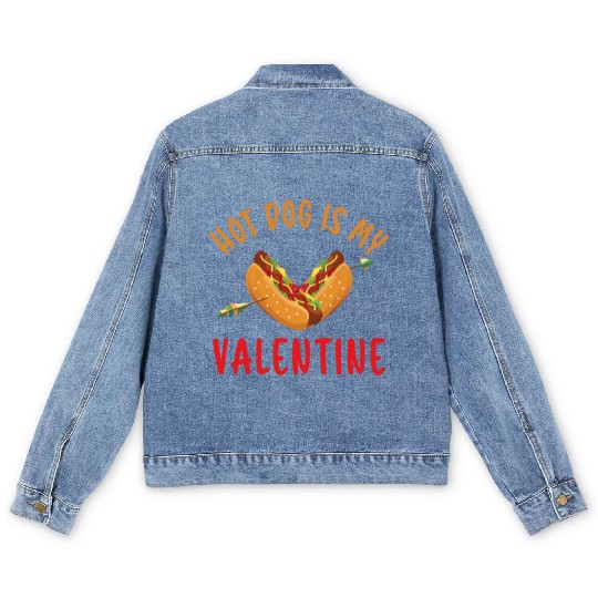 Hot Dog Adult Heart Valentines Day Men's Denim Jackets