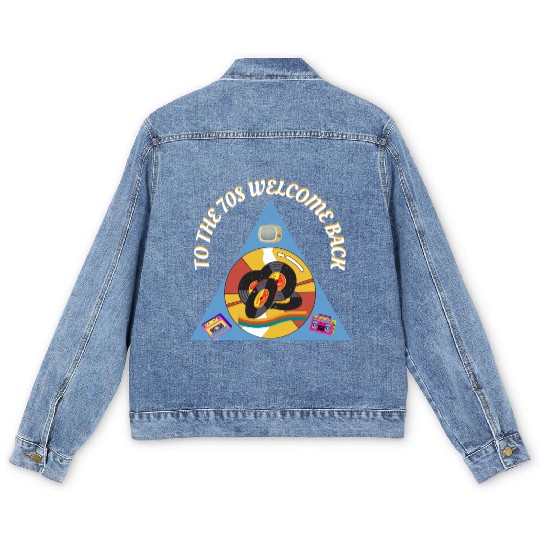 1970s Era Blue Retro Vintage Records Cassette Men's Denim Jackets