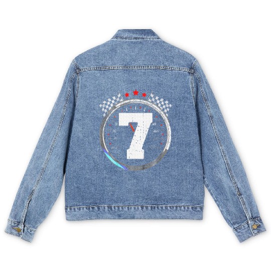 Kids 7th Birthday Boy 7 Seventh Race Car Birthday Men's Denim Jackets