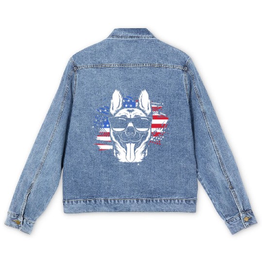 US Flag Belgian Malinois Wearing Sunglasses Men's Denim Jackets