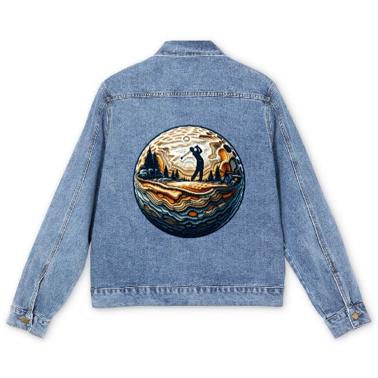 Abstract Golfer On Golf Ball Circular Golfing Art Men's Denim Jackets