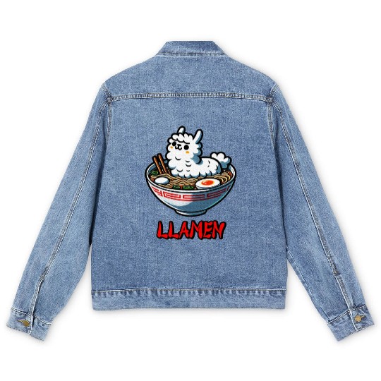 Llamen Noodles Chinese Food Alpaca Llama Lover Men's Denim Jackets