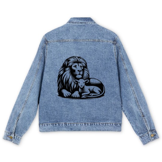 Lion and Lamb Black Design Christian Men's Denim Jackets