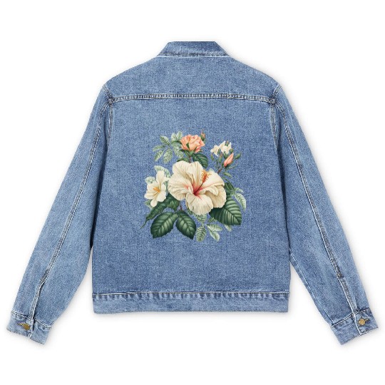 Watercolor Tropical Flowers Clipart, Tropical Men's Denim Jackets