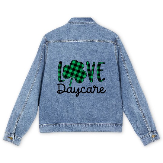St Patricks Day Daycare Teacher Plaid Shamrock Men's Denim Jackets