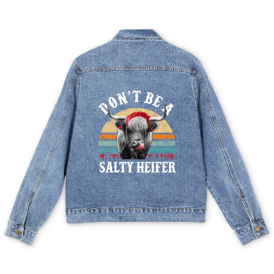 Don't Be A Salty Heifer Cute Highland Cow Lover Men's Denim Jackets