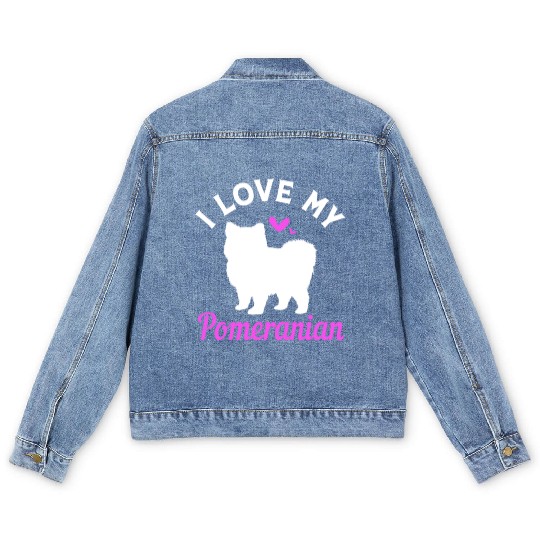 Dog Silhouette Pet Puppy I Love My Pomeranian Men's Denim Jackets