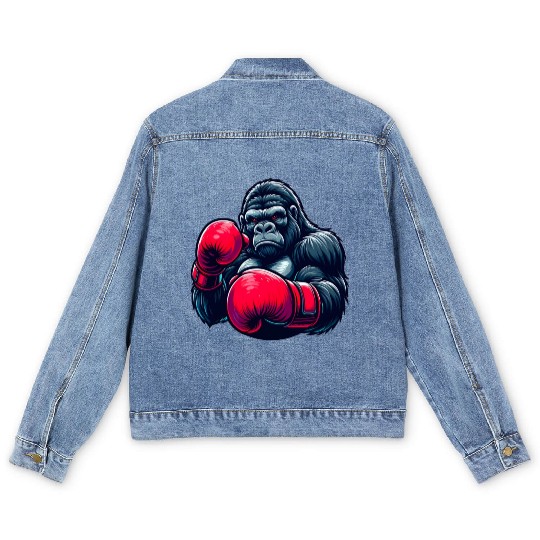 Wild Gorilla Boxing Gloves Graphic Animal Lover Men's Denim Jackets
