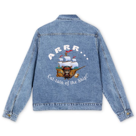 ARRR... Cat-tain of the Ship! - Pirate Cat Men's Denim Jackets