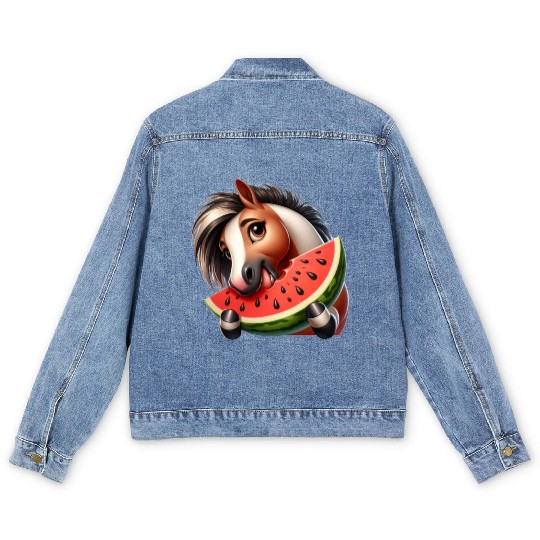 Horses Horse Lover Farmer Melon Summer Men's Denim Jackets