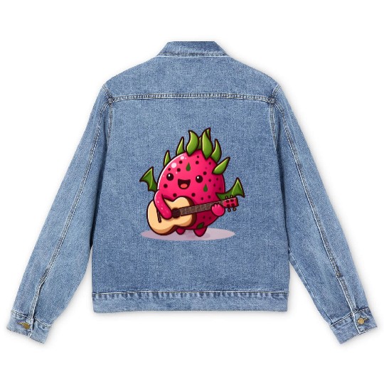 Dragon fruit plays guitar Men's Denim Jackets