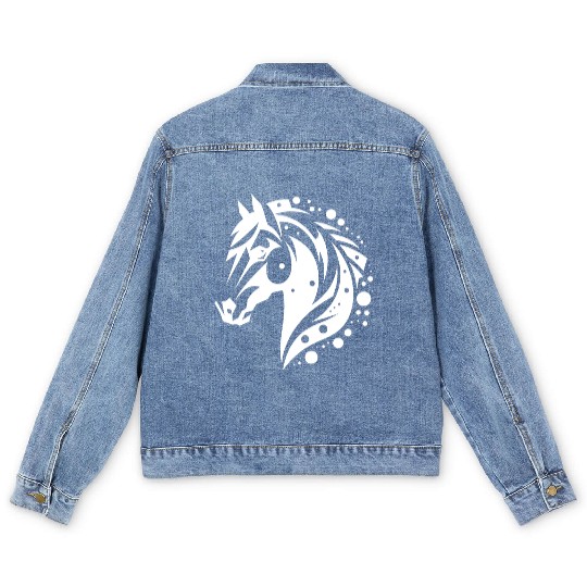 Horse Head Vintage Tribal Portrait Pony Tattoo Men's Denim Jackets