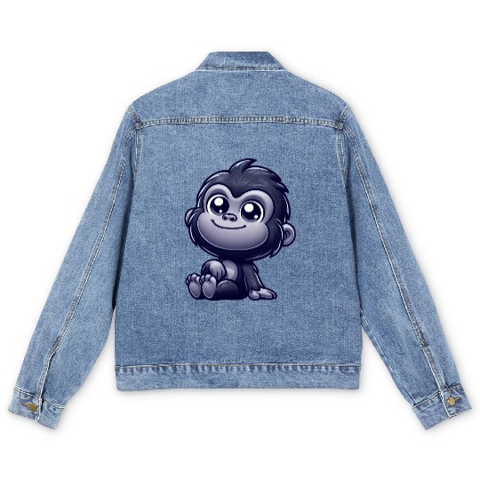 Cute monkey chimpanzee gorilla peaceful happy Men's Denim Jackets
