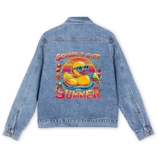 Schools Out For Summer Teacher Yellow Duck Men's Denim Jackets