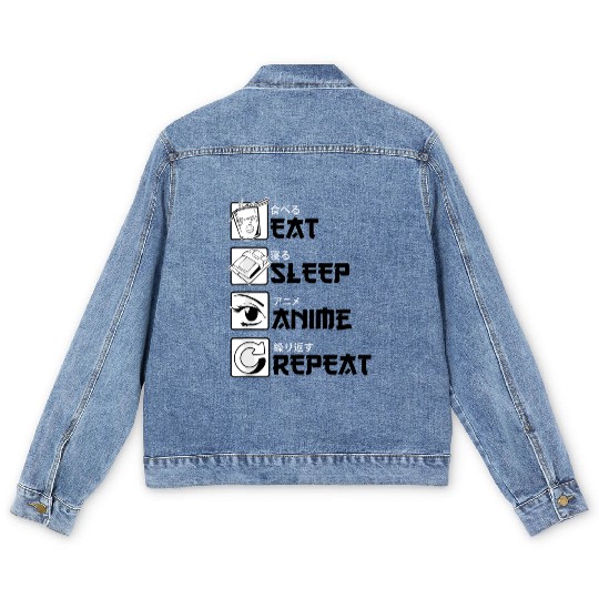 Eat Sleep Anime Repeat Anime Lovers Gifts for Men Men's Denim Jackets