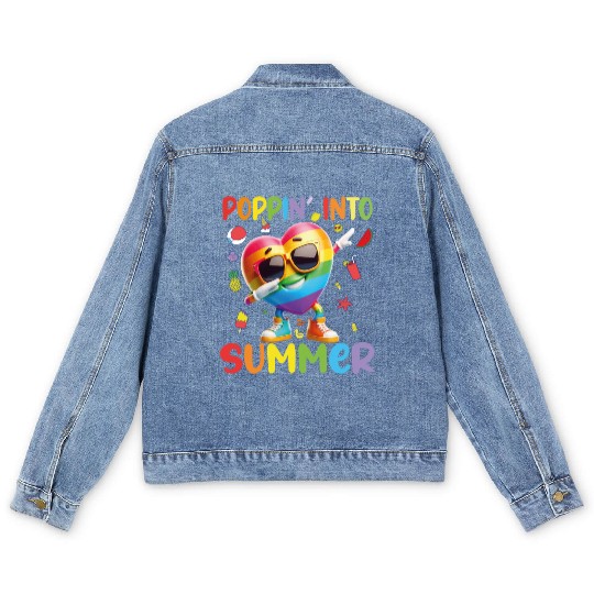 hello teacher Happy day preschool summer student Men's Denim Jackets