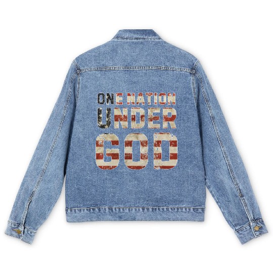 US American Flag One Nation Under God 4th Of July Men's Denim Jackets
