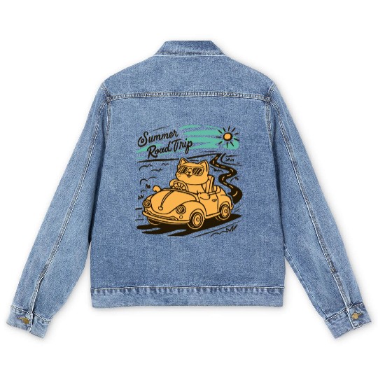 Summer Road Trip Vacation Cat lover Gift Men's Denim Jackets