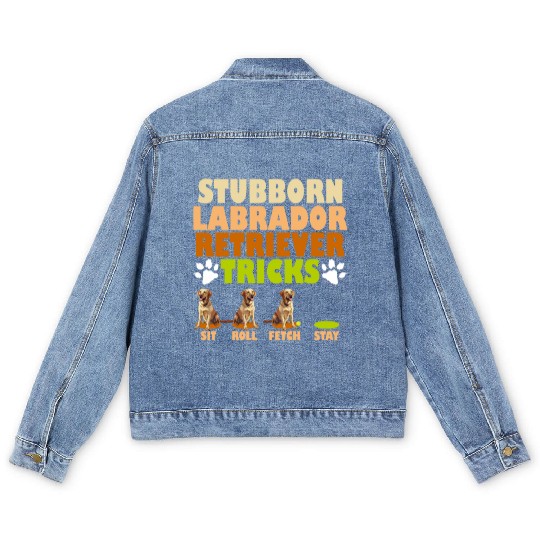 Labrador Dog STUBBORN LABRADOR RETRIEVER TRICKS Men's Denim Jackets