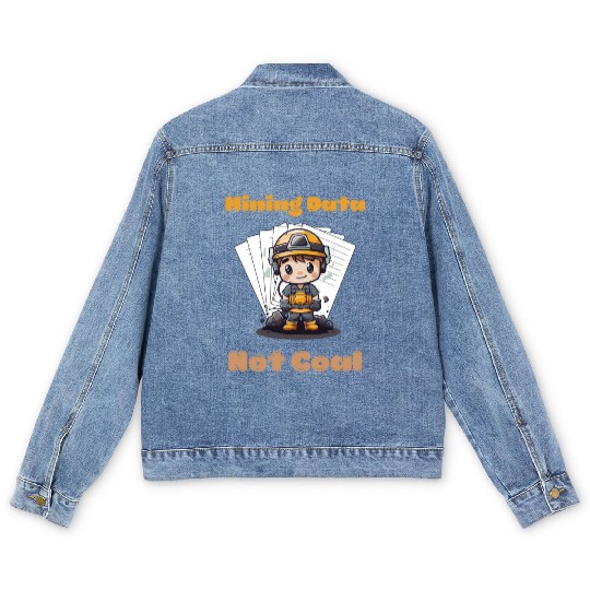 Cute Chibi Coal Miner Data Mining with Papers Illu Men's Denim Jackets
