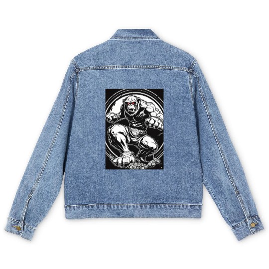 Zombie ape street fighter black and white circle l Men's Denim Jackets