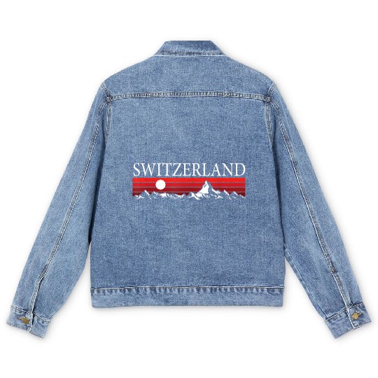 Swiss Sunset Switzerland Mountains Men's Denim Jackets
