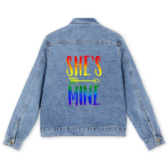 I'm Hers She's Mine LGBT Pride Lesbian Couple Men's Denim Jackets