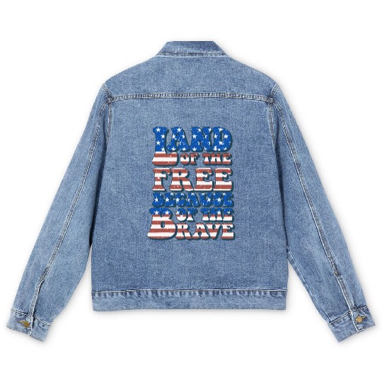 US Flag Land Of The Free Because Of The Brave Men's Denim Jackets